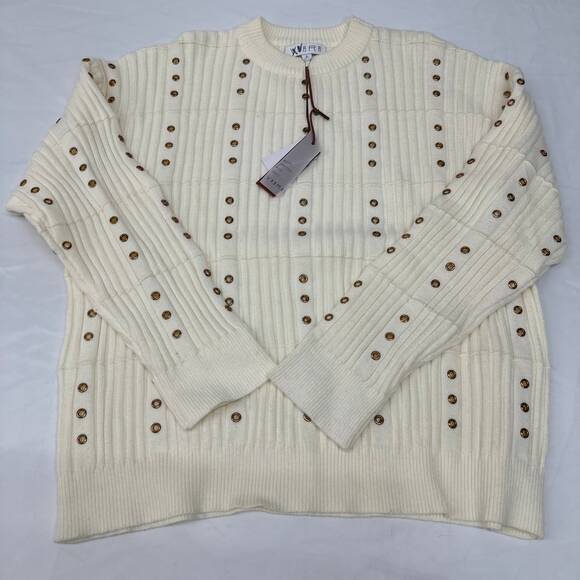 Nike Sweaters - Vaara VR622 Grommet Sweater Women Large Cream Ribbed Knit Gold Stud Pullover